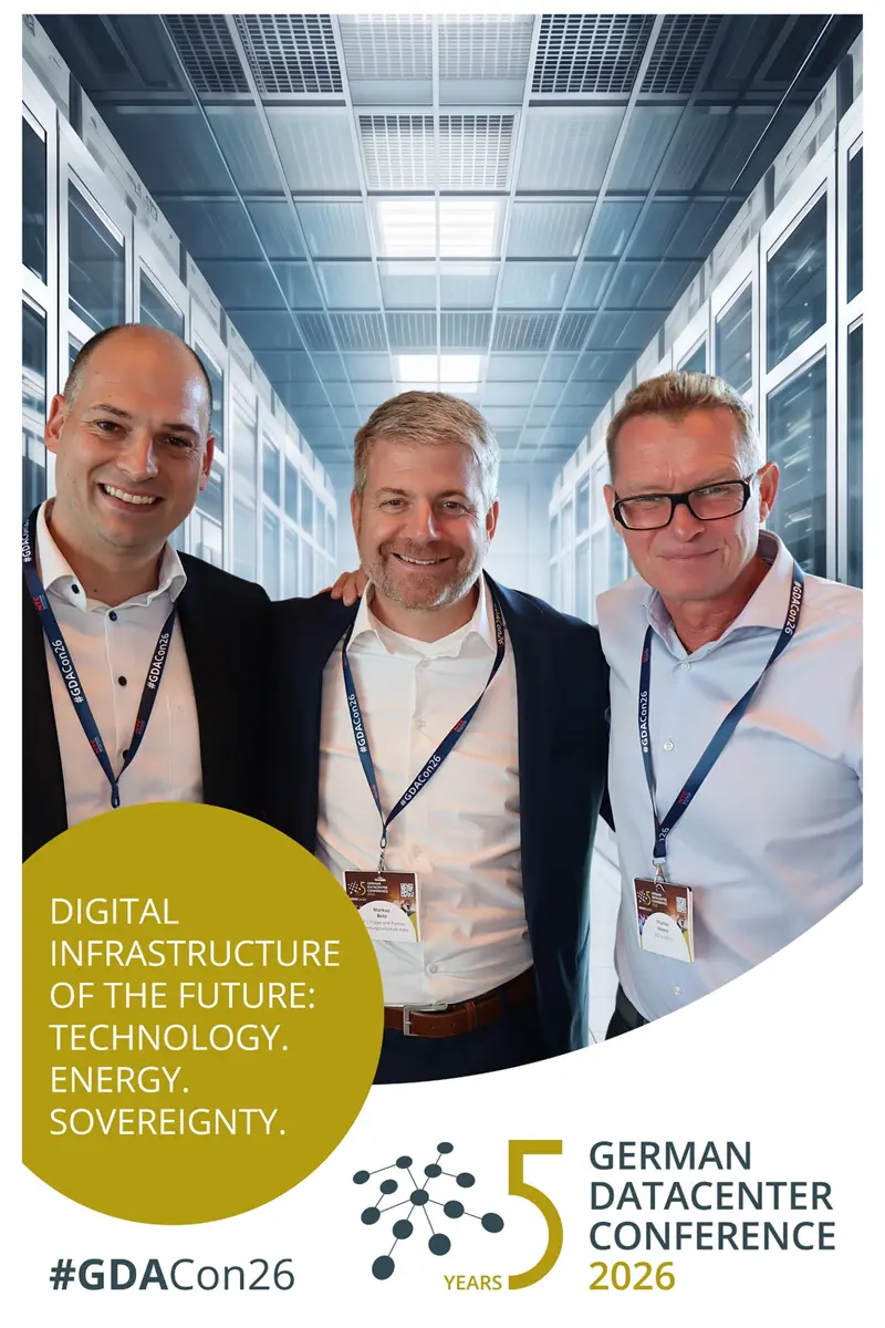 GDACon26 Markus Betz und Kevin Luithardt von TPI mit Thomas Wawra von der DCE academy bei der GDACon 2026 in Bad Vilbel